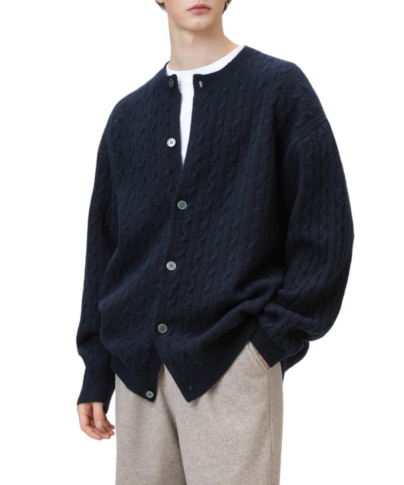 POHADON Twisted Cable Knit Sweater Vintage Y2k Aesthetic Chunky Grandpa Button Down Cardigan Fall Winter Fashion Clothes (Navy,Medium) - Image 1