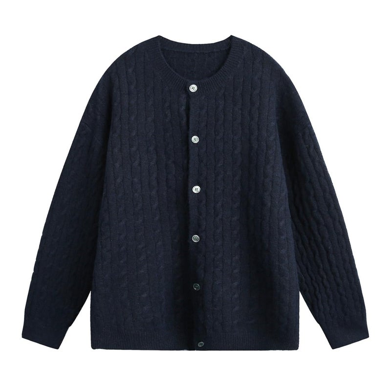 POHADON Twisted Cable Knit Sweater Vintage Y2k Aesthetic Chunky Grandpa Button Down Cardigan Fall Winter Fashion Clothes (Navy,Medium) - Image 5