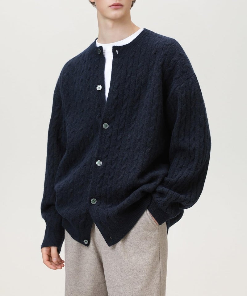 POHADON Twisted Cable Knit Sweater Vintage Y2k Aesthetic Chunky Grandpa Button Down Cardigan Fall Winter Fashion Clothes (Navy,Medium) - Image 4