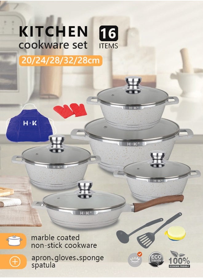 16-piece kitchen cookware set, casserole set and frying pan, with non-stick cookware set, glass lid, PFOA-free  20-24-28-32cm Casserole + 28cm Frying pan + 6 Kichen item(White） - pzsku/ZC1CC5A12CF02B41D7FDFZ/45/_/1726823628/bfa0c3a1-2b56-49ab-936e-e76ffb60af60