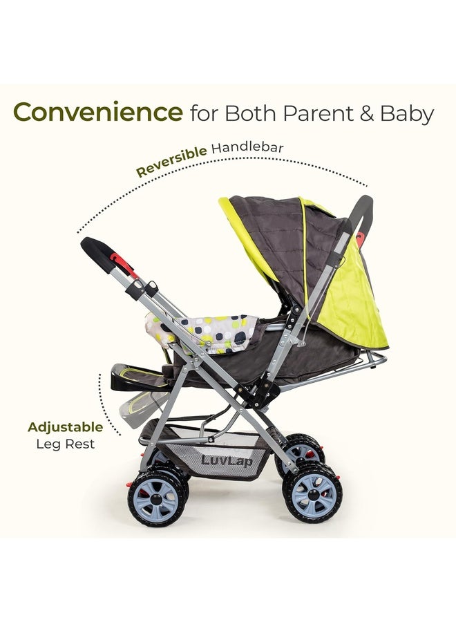 Luvlap Sunshine Baby Stroller / Pram for 0 to 3 Years, New Born / Toddler / Kid, 5 Point Safety Harness, Adjustable backrest, 360° Swivel Wheel, Large storage basket, Reversible Handlebar (Green) - Image 4
