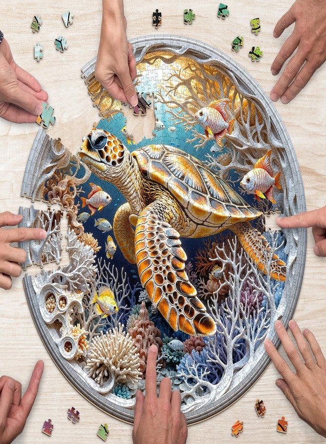 AEEKDOOK Sea Turtle Puzzles for Adults 1000 Pieces, Round Ocean Animal Fish Coral Jigsaw Puzzles 1000 Pieces for Adults, Fun Puzzles with Letters On Back, Challenging Game Toys (26.5 * 26.5in) - Image 4