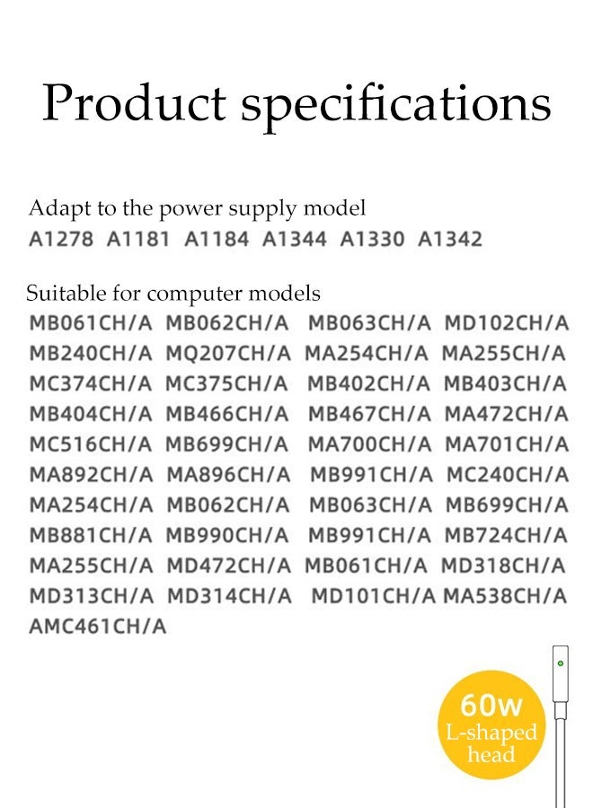 Compatible with MacBook Pro Charger 60W Replacement for L-Tip Models A1278 A1181 A1184 A1344 A1330 A1342 - Image 2