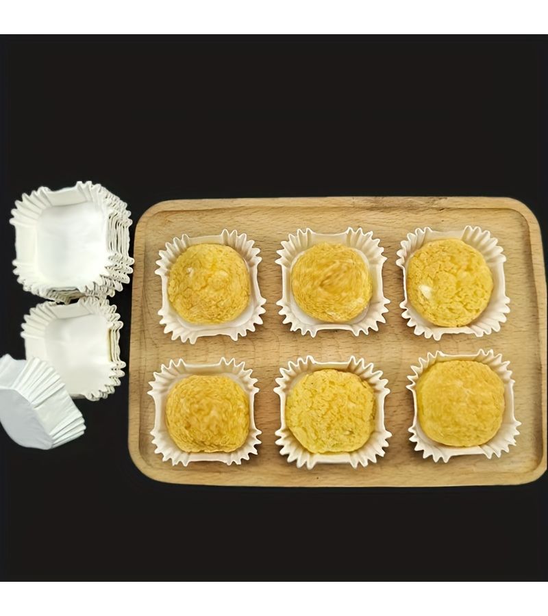White 100 Disposable Square Baking Cups Durian Pastry Paper Trays Oil Proof - Image 5