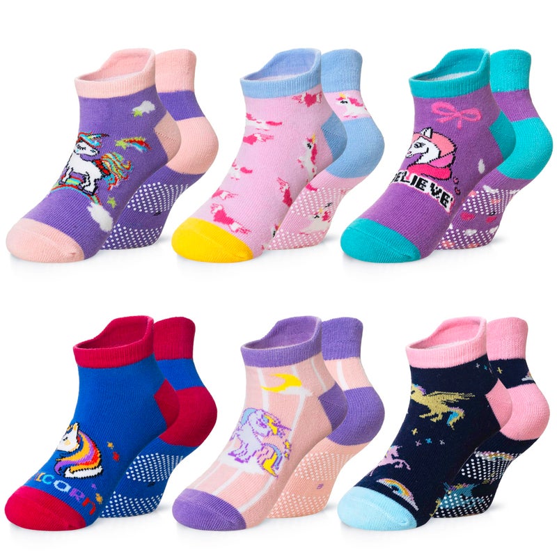 Eyean Kids Ankle Cotton Socks Cute Animal Pattern Soft Non Slip Boys Girls No Show Socks 6 Pairs Non SlipUnicorn 68 Years