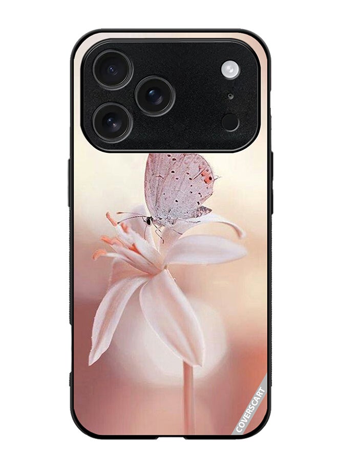 Protective Case Cover For Apple iPhone 17 Pro Max Cream Butterfly And Flower Design Multicolour