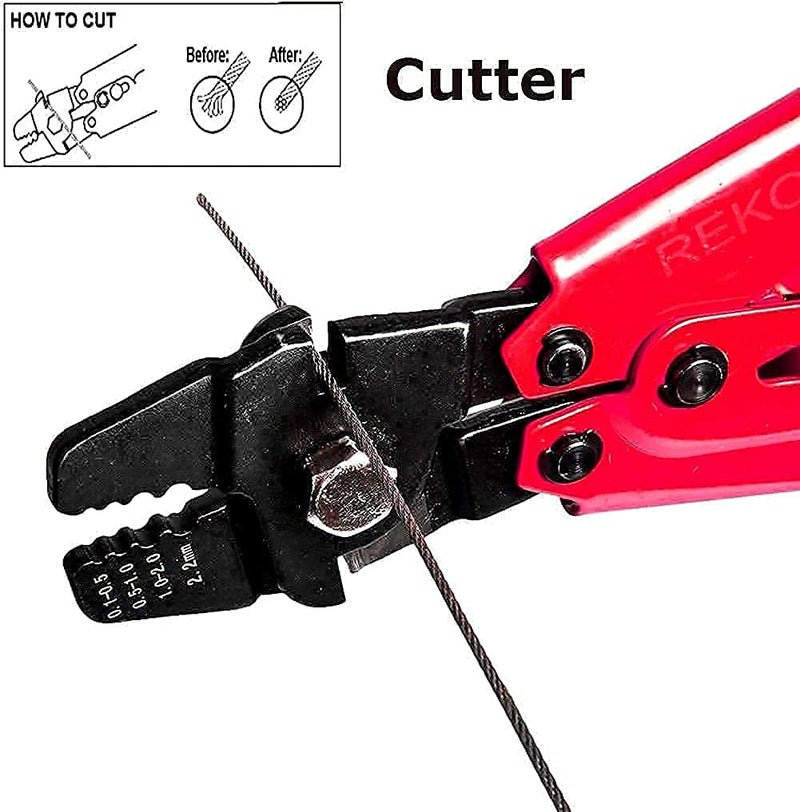 REKOBON Wire Rope Crimping Tool, Up To 2.2mm Swager Crimper Fishing Wire Crimping Tool with 100 PCS Aluminum Double Barrel Ferrule Crimping Loop Sleeves Kit with Cutting Function for Cable - Image 4