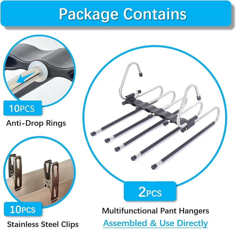 Shynora Multipurpose 5 in 1 Hangers for Pant, Stainless Steel Fordable Hangers for All Types of Clothes, Multilayer Pant Hanger for Wardrobe, Multipurpose Hanger Organizer for Home -Black (Pack of 1) - Image 2