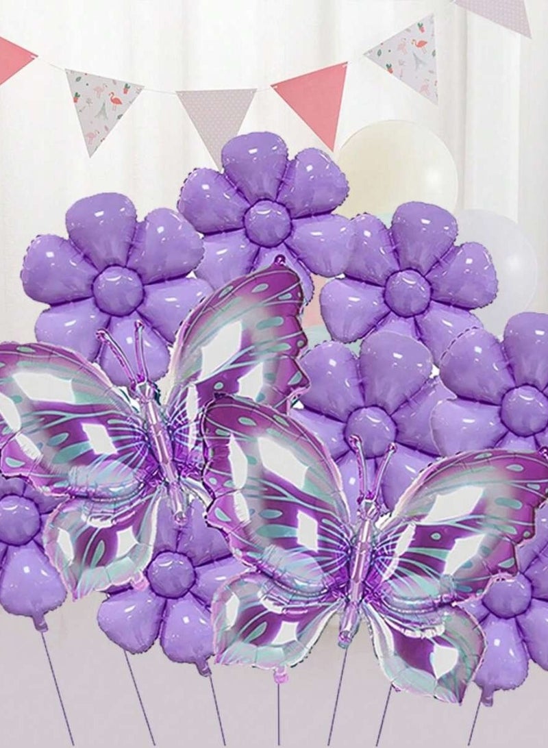Purple Butterfly and Flower Party Decoration Balloons, Helium and Air Inflatable – 10-Piece Set Perfect for Weddings, Birthday Parties, and Festive Garden Decorations - Image 1