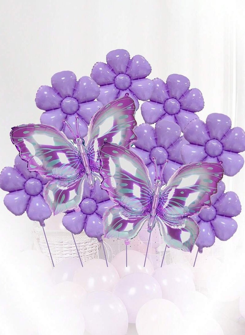 Purple Butterfly and Flower Party Decoration Balloons, Helium and Air Inflatable – 10-Piece Set Perfect for Weddings, Birthday Parties, and Festive Garden Decorations - Image 2