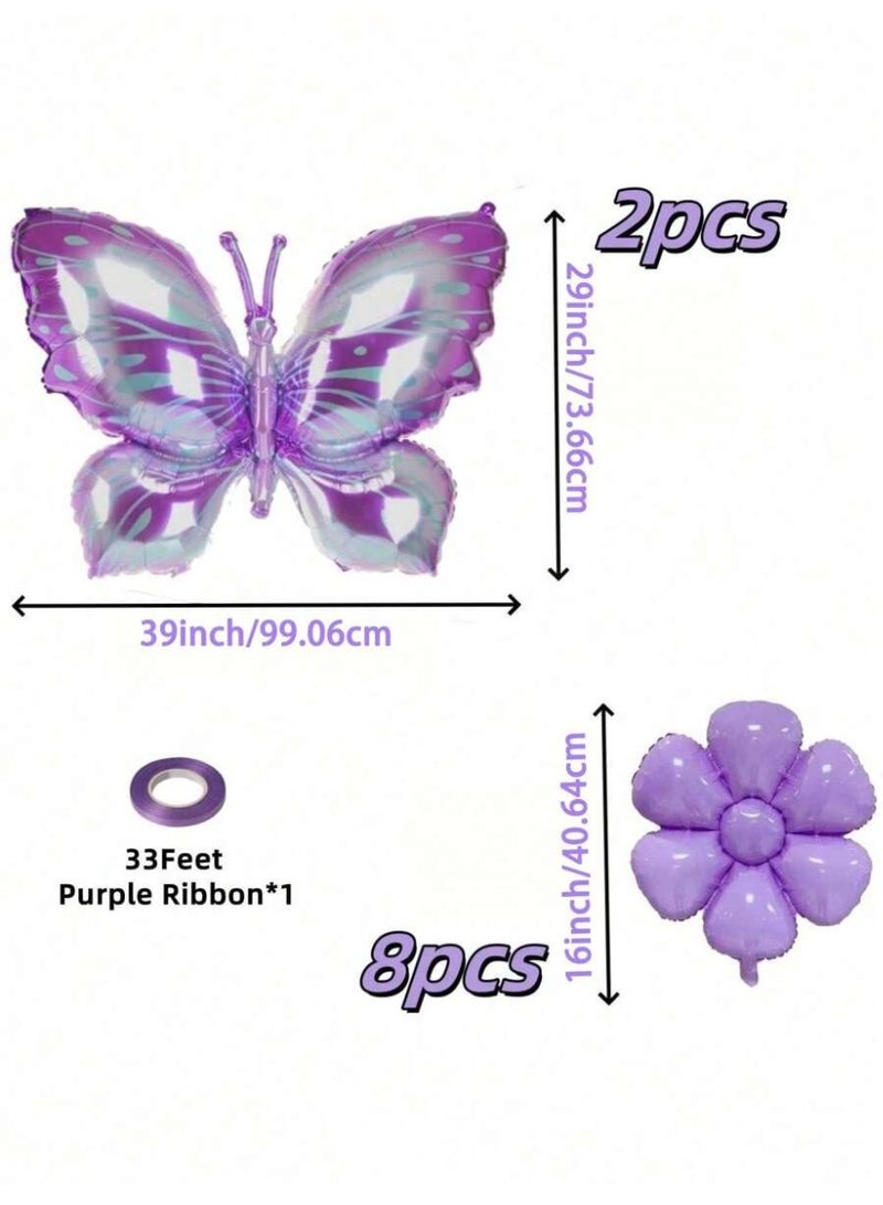 Purple Butterfly and Flower Party Decoration Balloons, Helium and Air Inflatable – 10-Piece Set Perfect for Weddings, Birthday Parties, and Festive Garden Decorations - Image 4