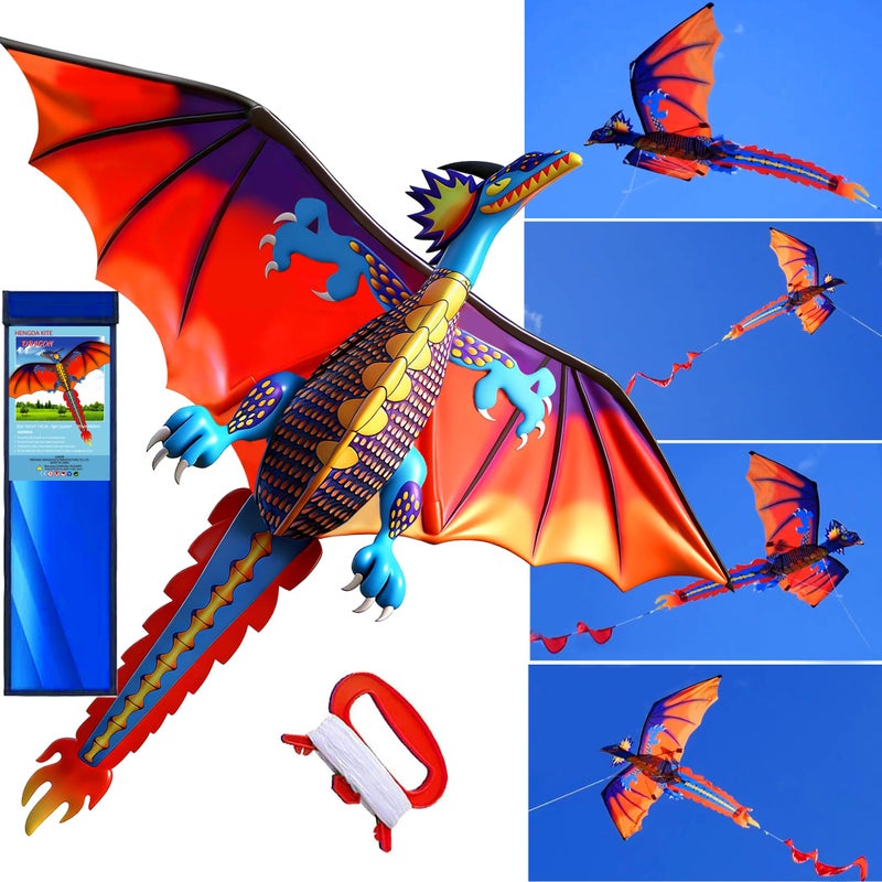 HENGDA KITEUpgrade Classical Dragon Kite Stereoscopic Dragon Kites for Kids Adults Easy to Fly for Beginner Easter 63inch Single Line with Tail - Image 2