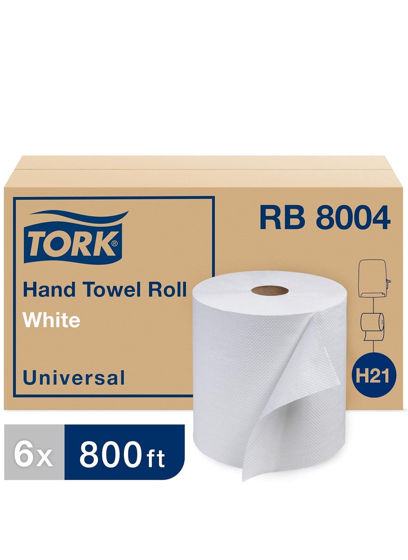 Tork Tork Paper Hand Towel Roll White H21 Universal 100 Recycled Fiber 6 Rolls x 800 ft RB8004  - Image 2