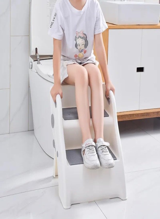 LASALE Toddler Stepping Ladder with Handles Easy Folding Non-Slip - Child Kitchen Counter Stool Helper - Kids Toilet Potty Training Stool with Handles - Dual Height Step Stool for Kids (Grey) - Image 5
