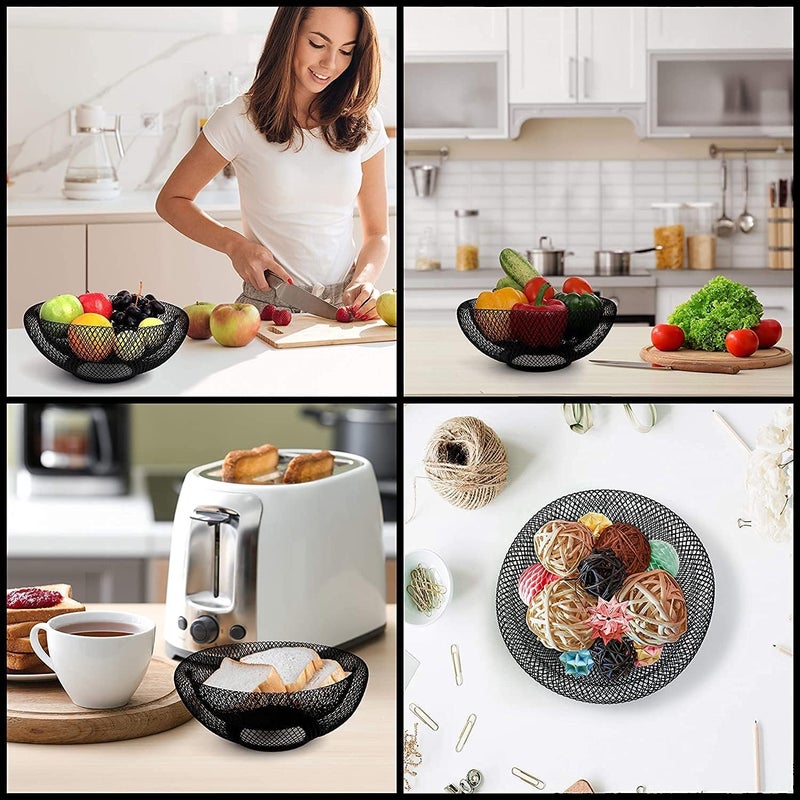 FING Metal Wire Fruit Storage Basket | 2 Tier Coutertop Fruit Bowls for Kitchen, Vegetables Serving Bowls Metal Wire | Decorative Centerpiece to Display Fruit, Vegetables, Household Items (Mesh) - Image 2