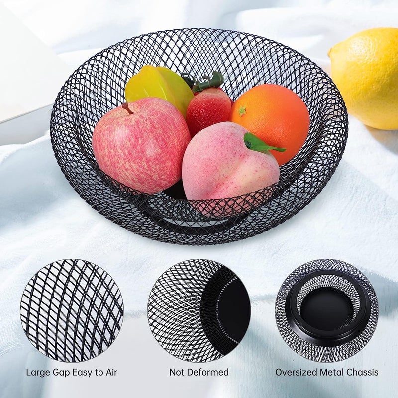 FING Metal Wire Fruit Storage Basket | 2 Tier Coutertop Fruit Bowls for Kitchen, Vegetables Serving Bowls Metal Wire | Decorative Centerpiece to Display Fruit, Vegetables, Household Items (Mesh) - Image 3