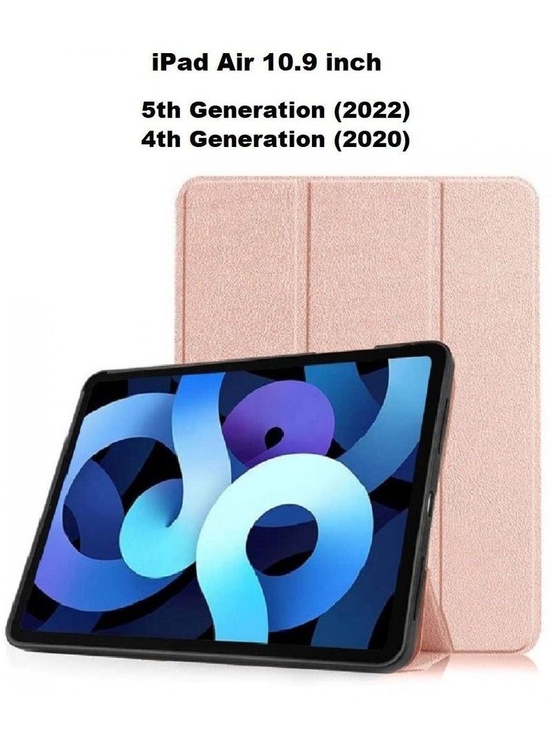 CATANES iPad Air 5 (2022)/Air 4 (2020) Smart Folio Case Shockproof Slim PU Leather Folding Stand Cover Compatible with Apple iPad Air 4th and 5th Generation 10.9 inch Rose Gold - Image 1