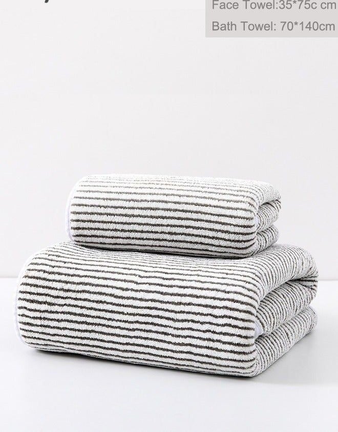2Pcs Quick Dry Coral Fleece Bath Towel Set, Soft Absorbent Striped, 70x140cm Bath & 35x75cm Face Towel