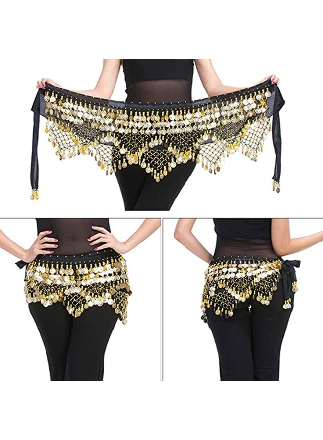 Wrap Belt, Women Sequins Belly Dance Hip Scarf Wrap Belt, Gold Coins Belly Dance skirt (Black) - Image 5