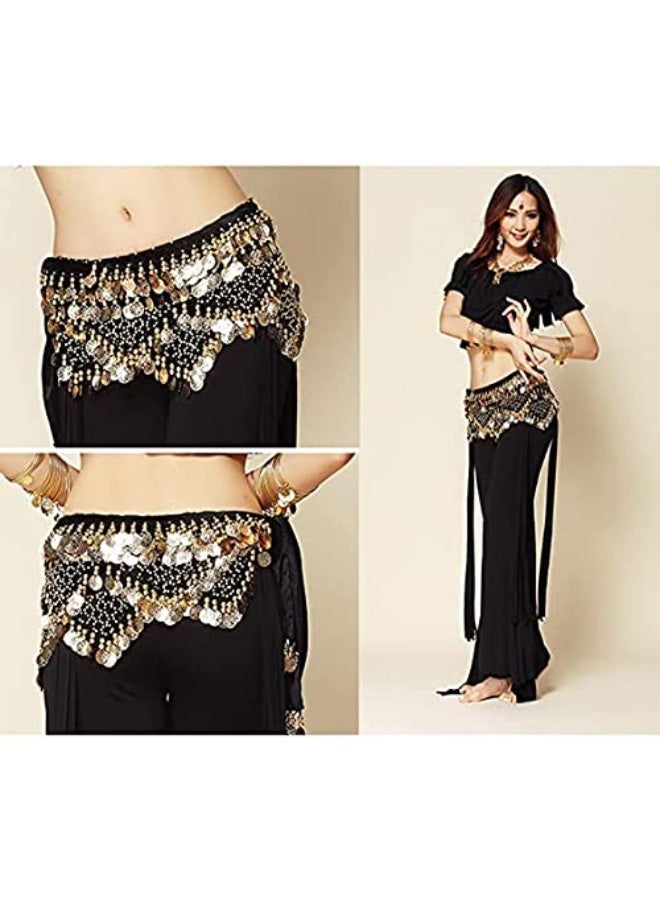 Wrap Belt, Women Sequins Belly Dance Hip Scarf Wrap Belt, Gold Coins Belly Dance skirt (Black) - Image 2