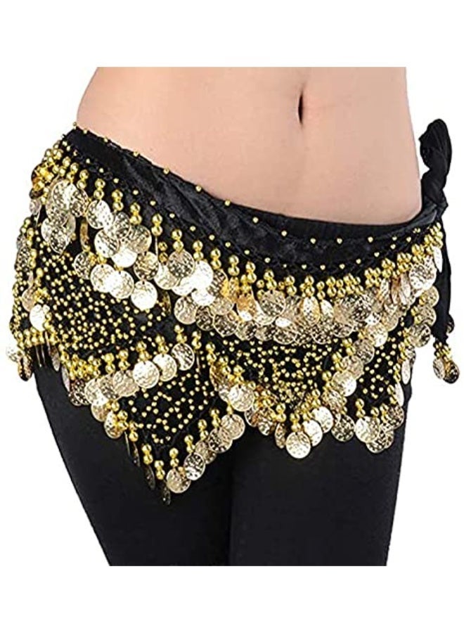 Wrap Belt, Women Sequins Belly Dance Hip Scarf Wrap Belt, Gold Coins Belly Dance skirt (Black) - Image 1