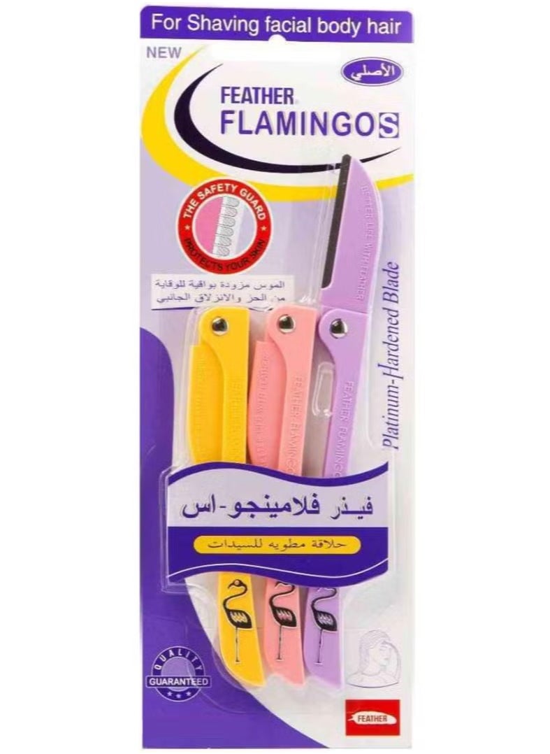 Feather-Flamingo - Pack Of 3- Feather Flamingo Facial Razor for Face, Eyebrows & Body shaving | 3-Piece Facial Touch-up Razor - Image 1