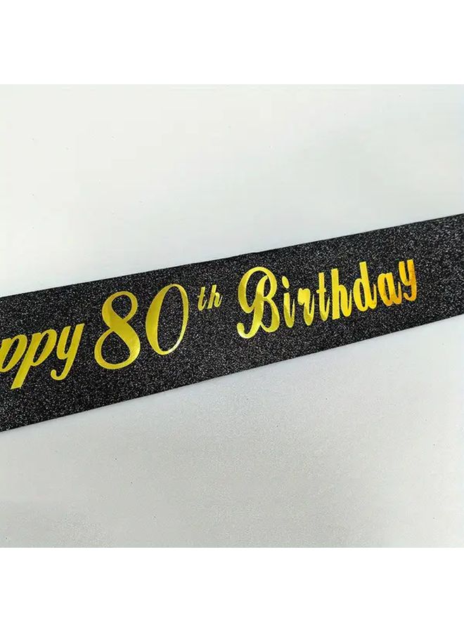 80th Birthday Happy Birthday Sash And Crown Set Elegant Black Gold Party Decorations Photo Booth Props - Image 5