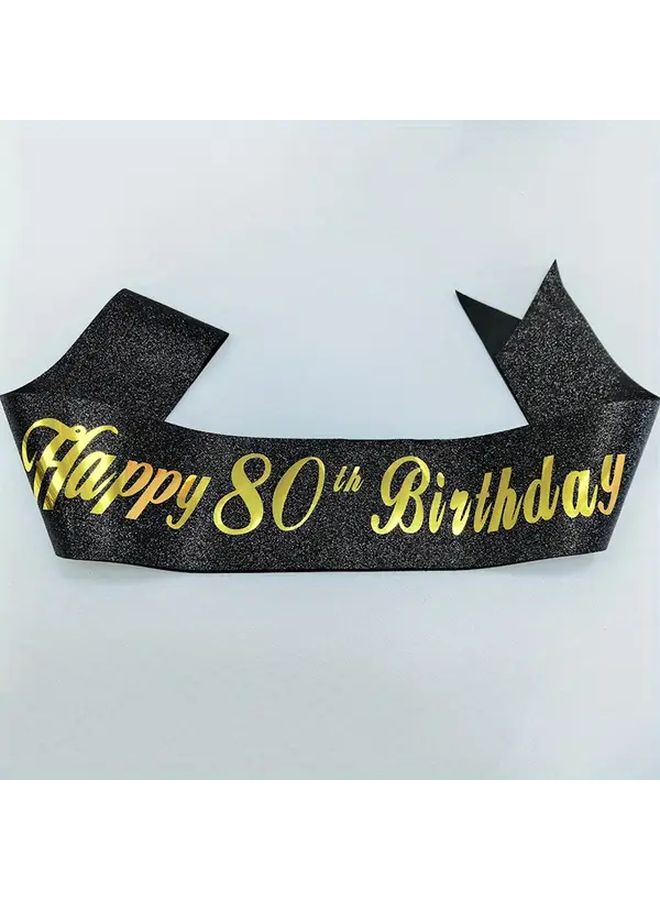 80th Birthday Happy Birthday Sash And Crown Set Elegant Black Gold Party Decorations Photo Booth Props - Image 4