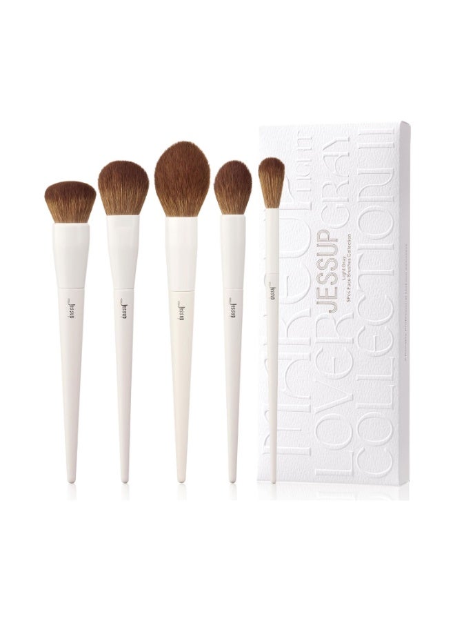 جيساب مجموعة فرش مكياج جيسوب، 5 قطع، فرش مكياج للوجه، فرشاة كريم أساس نباتية ناعمة، فرشاة أحمر خدود، فرشاة برونزر، فرشاة كونتور، فرشاة هايلايتر، فرشاة بودرة تثبيت ناعمة، رمادي فاتح T493 - Image 1