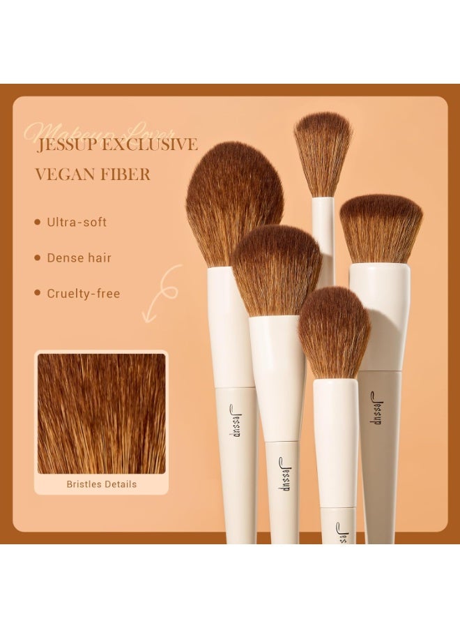 جيساب مجموعة فرش مكياج جيسوب، 5 قطع، فرش مكياج للوجه، فرشاة كريم أساس نباتية ناعمة، فرشاة أحمر خدود، فرشاة برونزر، فرشاة كونتور، فرشاة هايلايتر، فرشاة بودرة تثبيت ناعمة، رمادي فاتح T493 - Image 2