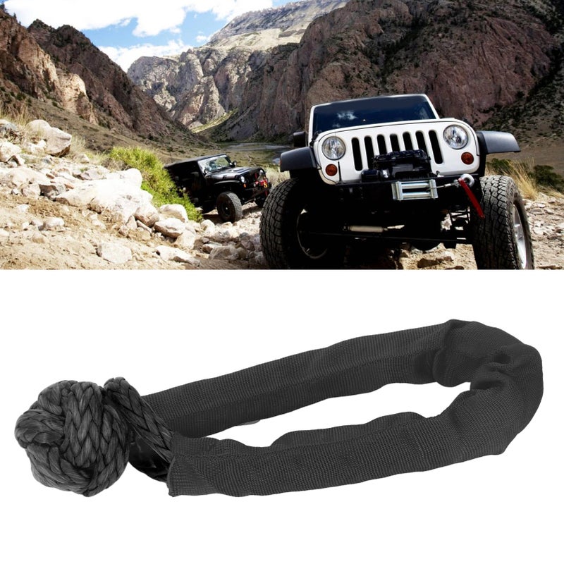 Soft Shackle 20mm 41000 LBS Break Strength Recovery Rope Shackle with Protective Sleeve for Truck Large SUVs Offroad Vehicle Black - Image 1