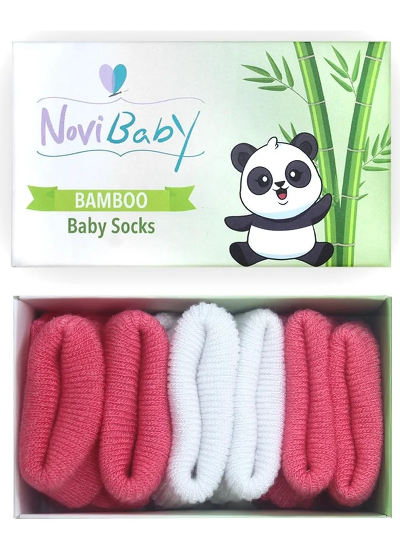 Novibaby 3-Piece Bamboo Newborn Baby Socks I White Candy I 0-6 Months