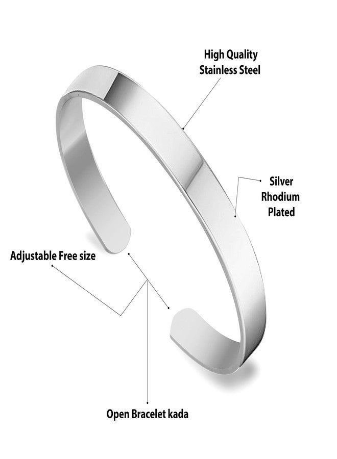 MEENAZ Silver, Stainless Steel, Copper, Brass & Alloy Plain Openable Adjustable Free Size Big Strong Heavy Bracelet for Girls & Boys (White) - Image 3