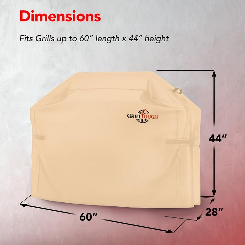 GrillTough Heavy Duty BBQ Grill Cover for Outdoor Grill, 60 Inch â€“ Waterproof, Weather Resistant, UV & Fade Resistant with Adjustable Straps â€“ Gas Grill Cover for Weber, Genesis, Charbroil, etc. Tan - Image 2