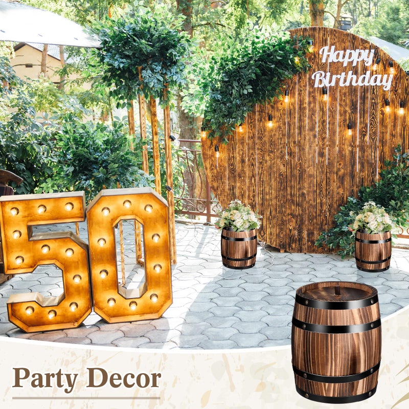 GlikCeil 4 Pcs Wood Wine Barrel Vase Vintage Flower Vase Container Rustic Barrel Planter for Wedding Reception Table Decoration Home Indoor Outdoor Garden Kitchen Party (8 x 6.5 Inch) - Image 5