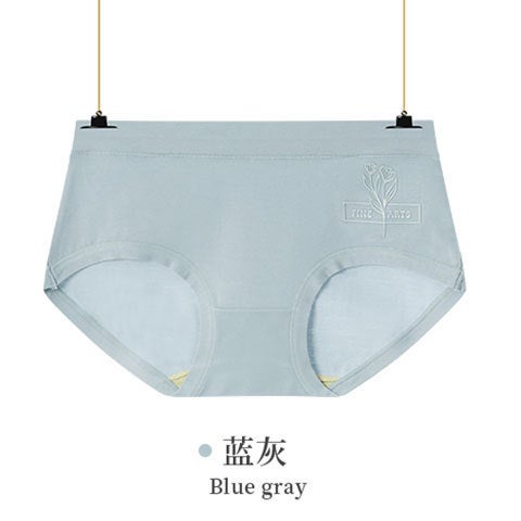 Japanese style simple skin-friendly soft mid-waist cotton womens underwear solid color girls high elastic comfortable breathable briefs Tulip blue and gray
