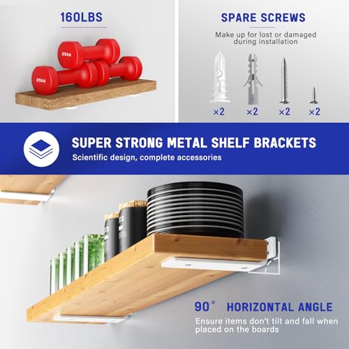 Goovilla Shelf Bracket, Heavy Duty Floating Shelf Brackets 8 inch Long, 6 Pack Brackets for Shelves, White Coated Metal Wall Shelf Support Brackets with 1/5 Inch Thick and 160 lb. Load Capacity - Image 3