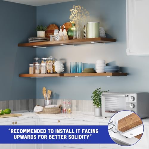 Goovilla Shelf Bracket, Heavy Duty Floating Shelf Brackets 8 inch Long, 6 Pack Brackets for Shelves, White Coated Metal Wall Shelf Support Brackets with 1/5 Inch Thick and 160 lb. Load Capacity - Image 2