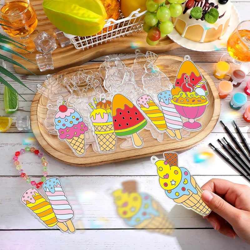 ياومياو Yaomiao 30 Sets Summer Suncatchers Window Art Kits DIY Ice Cream Suncatcher Crafts Bulk Paint Your Own Window Hanging Ornaments for Boys Girls Home Classroom Birthday Party Favors Decor Gifts - Image 2