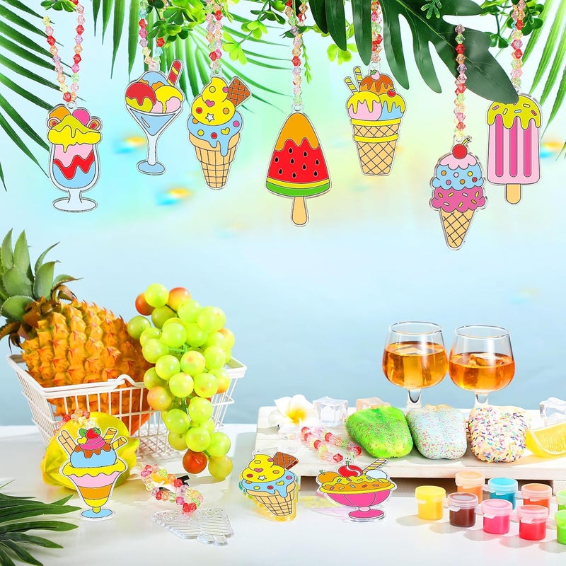 ياومياو Yaomiao 30 Sets Summer Suncatchers Window Art Kits DIY Ice Cream Suncatcher Crafts Bulk Paint Your Own Window Hanging Ornaments for Boys Girls Home Classroom Birthday Party Favors Decor Gifts - Image 5