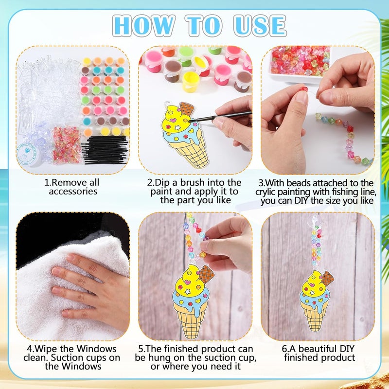 ياومياو Yaomiao 30 Sets Summer Suncatchers Window Art Kits DIY Ice Cream Suncatcher Crafts Bulk Paint Your Own Window Hanging Ornaments for Boys Girls Home Classroom Birthday Party Favors Decor Gifts - Image 3
