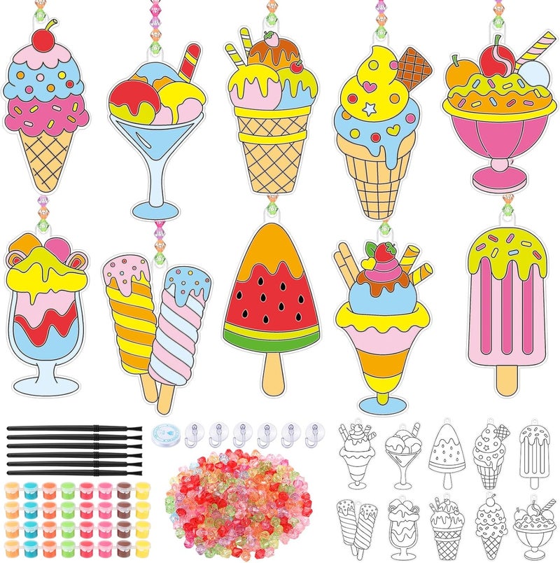 ياومياو Yaomiao 30 Sets Summer Suncatchers Window Art Kits DIY Ice Cream Suncatcher Crafts Bulk Paint Your Own Window Hanging Ornaments for Boys Girls Home Classroom Birthday Party Favors Decor Gifts - Image 1