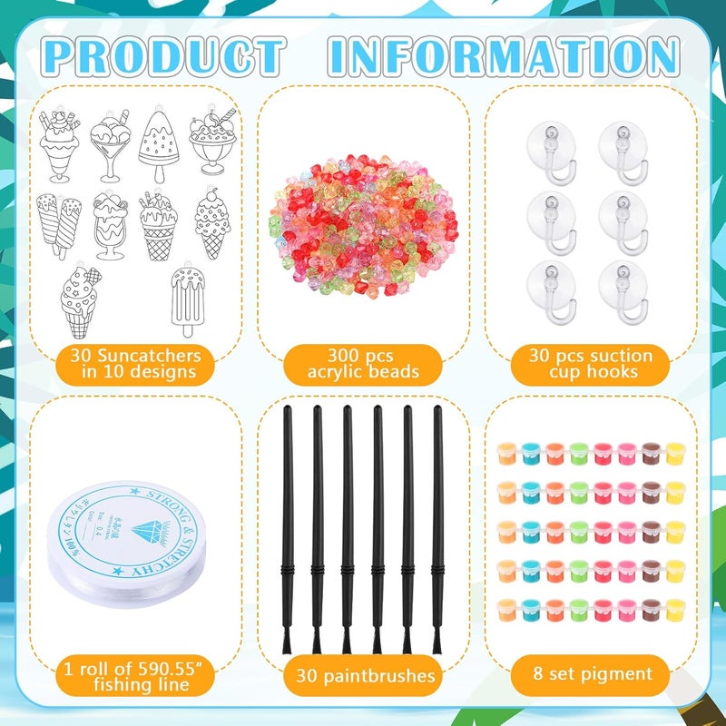 ياومياو Yaomiao 30 Sets Summer Suncatchers Window Art Kits DIY Ice Cream Suncatcher Crafts Bulk Paint Your Own Window Hanging Ornaments for Boys Girls Home Classroom Birthday Party Favors Decor Gifts - Image 4