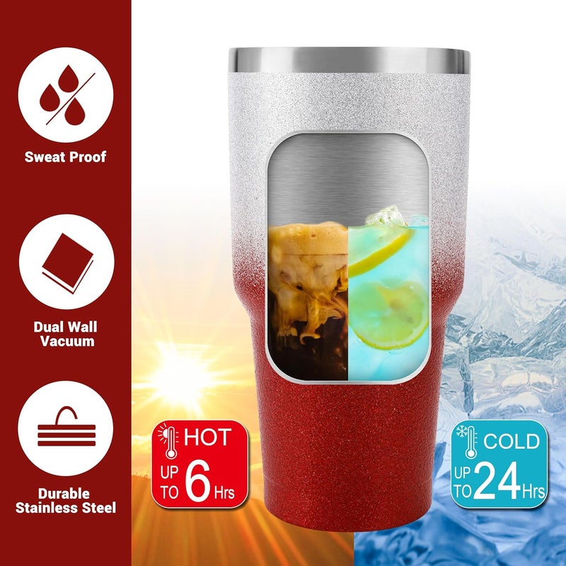 DS 30 oz Tumbler Christmas Red Glitter Gradient Cup Stainless Steel Double Wall Vacuum Insulated Mug with Straw and Lid, Cleaning Brush for Cold and Hot Beverages - Image 4