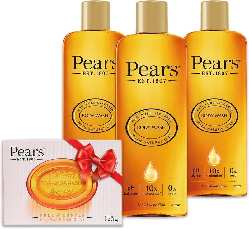 Pears Body Wash Original 250ml Pack of 3 Pears Transparent Amber Soap 125g