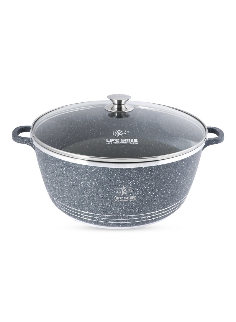 Life Smile 40cm (18 Liter) LIFE SMILE Non-Stick Cooking Pot | Aluminum Soup Pot With Glass Lid | 100% PFOA Free, Fixed Handle | Multi Layer Non-Stick Granite Coating | Oven safe Cookwares  - Image 1
