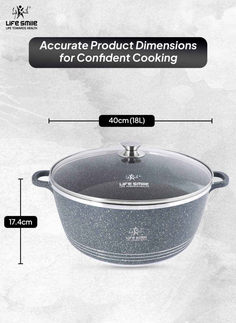 Life Smile 40cm (18 Liter) LIFE SMILE Non-Stick Cooking Pot | Aluminum Soup Pot With Glass Lid | 100% PFOA Free, Fixed Handle | Multi Layer Non-Stick Granite Coating | Oven safe Cookwares  - Image 3