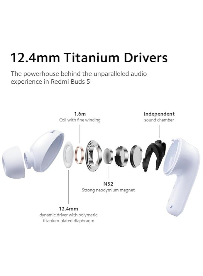 REBENUO Buds 5 Wireles Earbuds, Bluetooth 5.3 in-Ear Headphones, 46dB Active Noise Cancellation, Up to 40H Battery, Dynamic Driver, 5ATM Waterproof - White  - Image 5