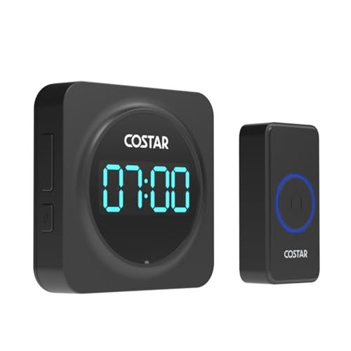 Costar Door Bell - Calling Bell Wireless with 24-Hour Time Display, Wireless Doorbell for Home, 1000ft Range Operating with 58 Chimes, 5 Levels Adjustable Volume(Pebble 700 Black) - Image 1