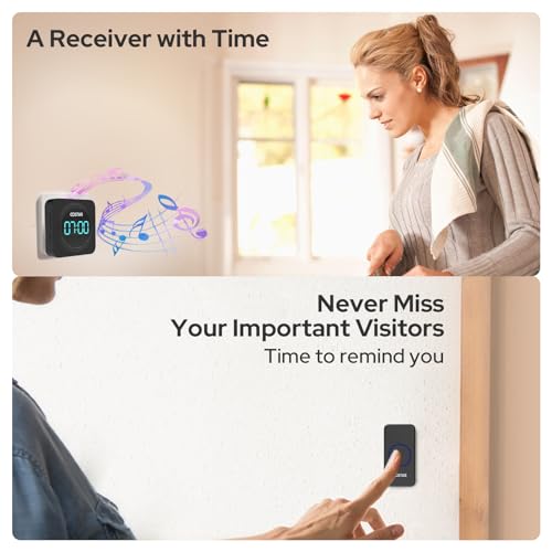 Costar Door Bell - Calling Bell Wireless with 24-Hour Time Display, Wireless Doorbell for Home, 1000ft Range Operating with 58 Chimes, 5 Levels Adjustable Volume(Pebble 700 Black) - Image 2